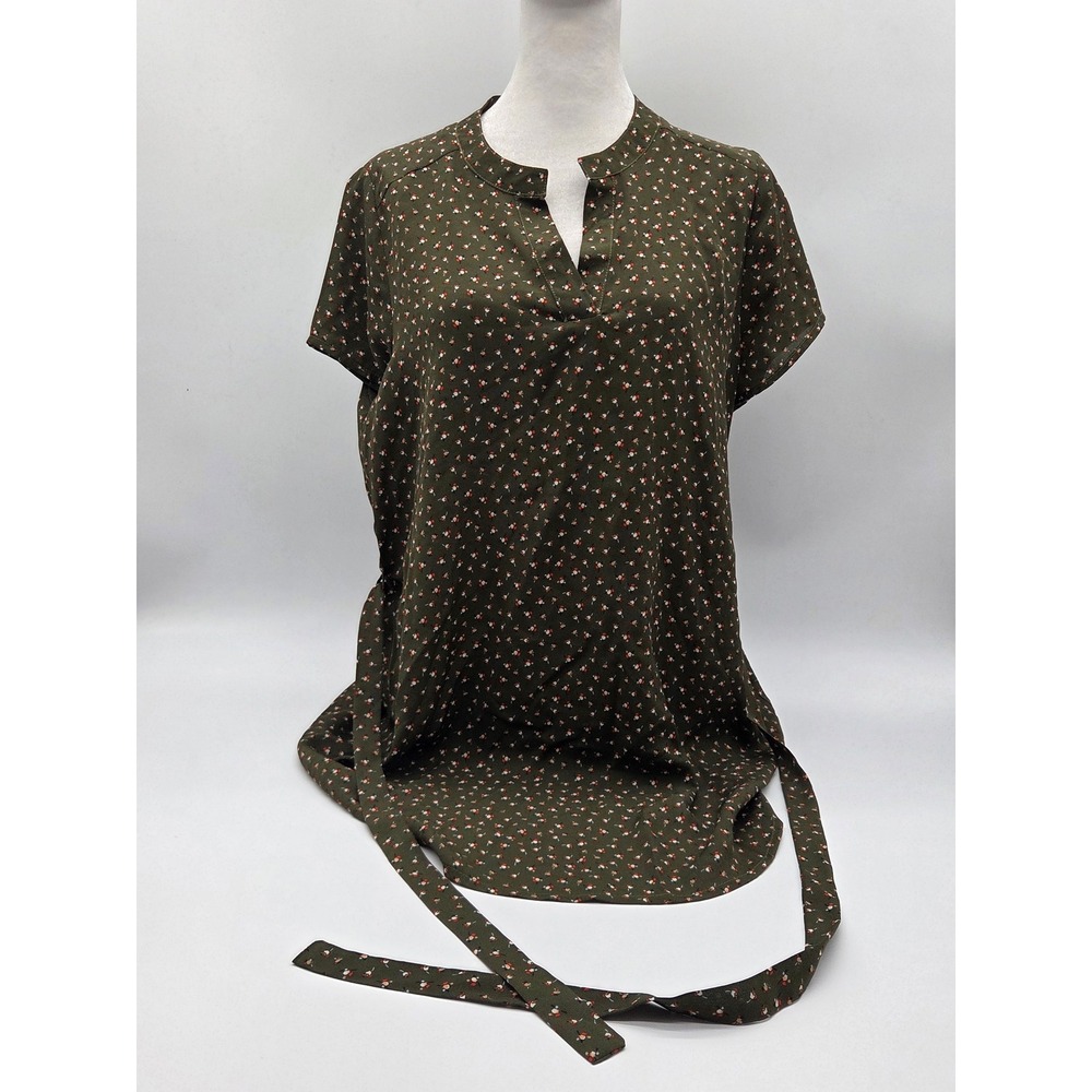 Full Moon Maternity Floral Tie Waist Tunic Top Small Olive Green 101-478